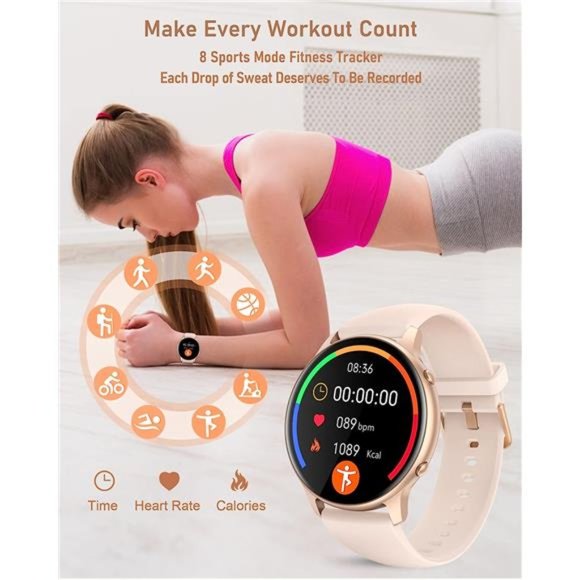 Round Face Smart Watch 2023, 16 Sports Modes Heart Rate SPO2 Sleep Monitor - Picture 4 of 5